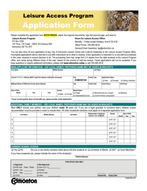 Leisure Access Program Application Form
