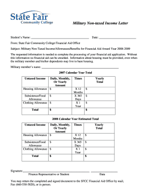Military Non-Taxed Income Letter