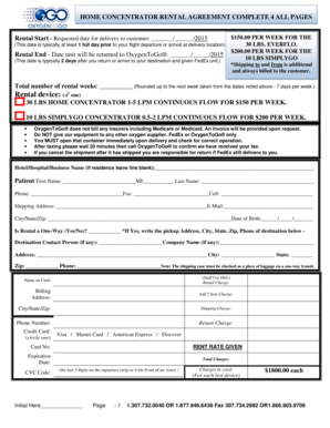 Home Concentrator Rental Agreement
