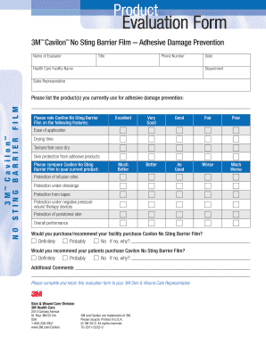 3M Cavilon No Sting Barrier Film Evaluation Form