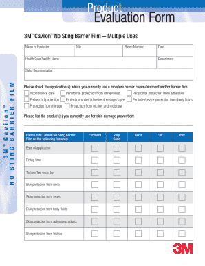 3M Cavilon No Sting Barrier Film Evaluation Form