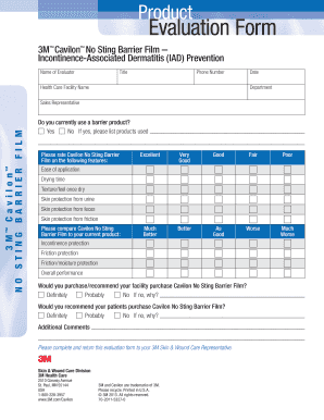 3M Cavilon No Sting Barrier Film Evaluation Form