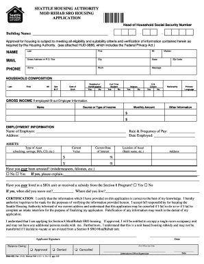 Seattle Housing Authority Mod Rehab SRO Housing Application
