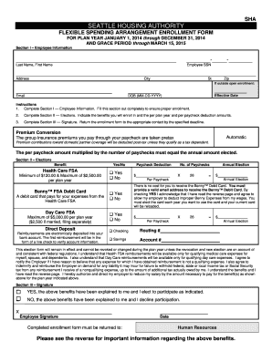 Seattle Housing Authority Flexible Spending Arrangement Enrollment Form