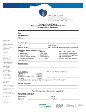 Vancouver General Hospital Lung Centre Referral Form