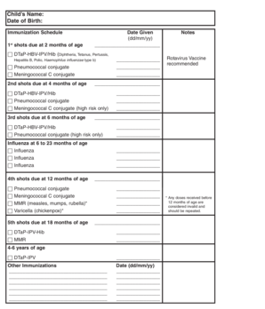 Childhood Immunization Record Form