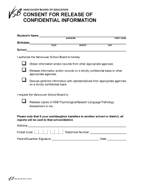 Vancouver Board of Education Consent Form