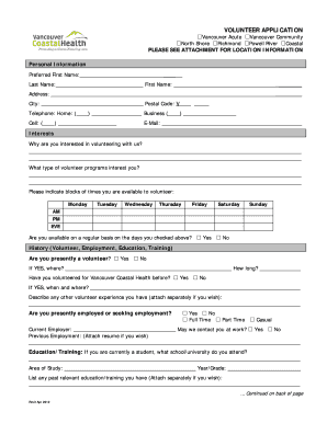 Vancouver Coastal Health Volunteer Application
