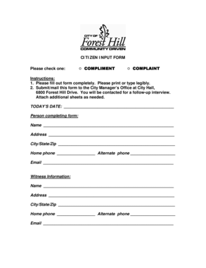 City of Forest Hill Citizen Input Form