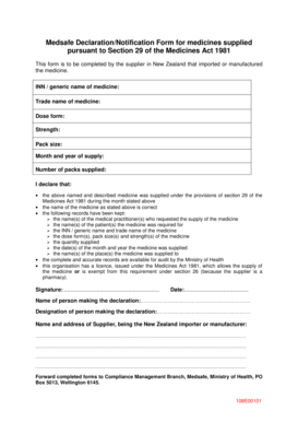 Medsafe Declaration Form for Medicines
