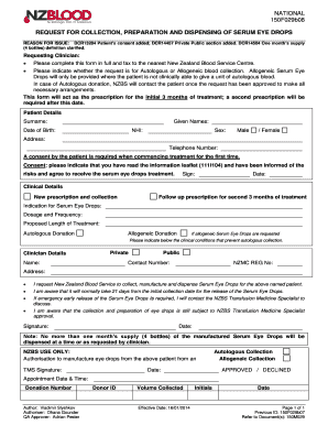 New Zealand Serum Eye Drops Request Form