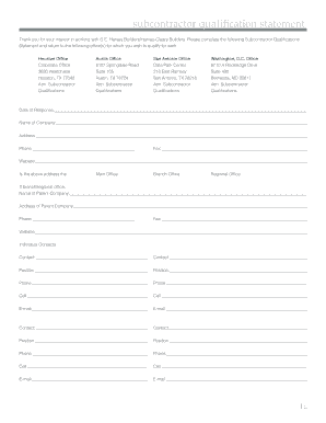 Subcontractor Qualification Statement