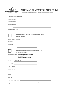 Automatic Payment Change Form