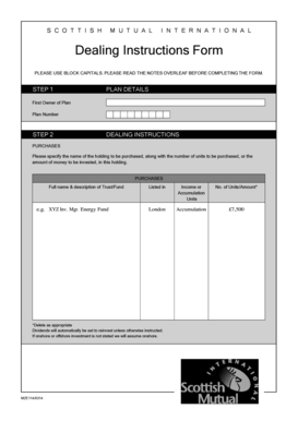Scottish Mutual International Dealing Instructions Form