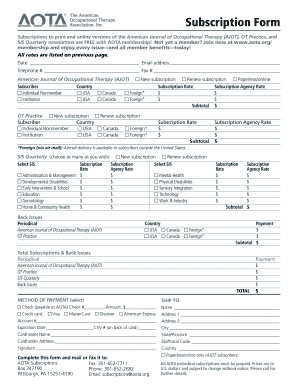 American Journal of Occupational Therapy Subscription Form