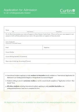 Application for Admission to an Undergraduate Award
