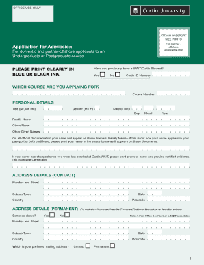 Curtin University Application for Admission