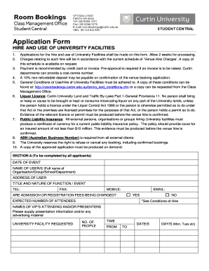 University Facilities Hire Application Form