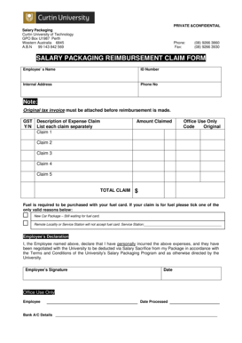Salary Packaging Reimbursement Claim Form