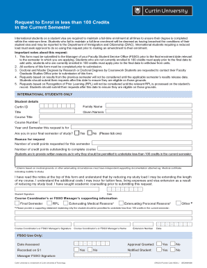 Request to Enrol in Less Than 100 Credits