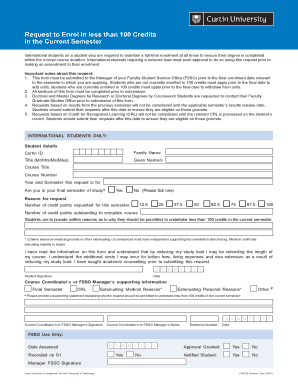 Curtin University Reduced Study Load Request Form