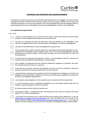 Corporate Card Agreement and Acknowledgement