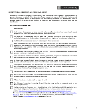 Corporate Card Agreement and Acknowledgement