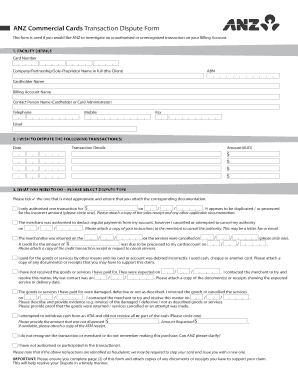 ANZ Transaction Dispute Form