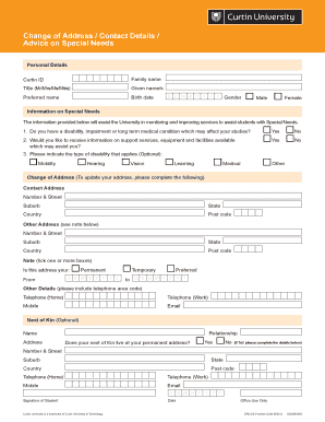 Curtin University Student Information Update Form