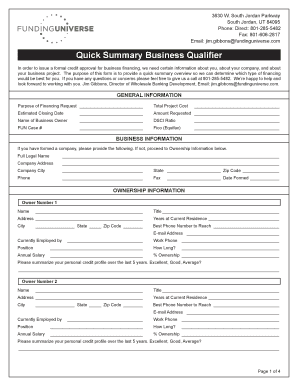 Quick Summary Business Qualifier