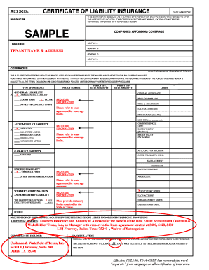 Certificate of Liability Insurance