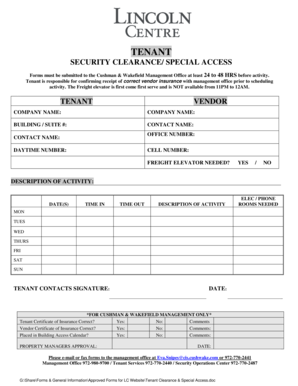 Tenant Security Clearance Form
