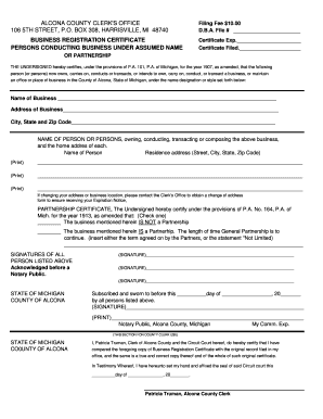 Michigan Business Registration Certificate