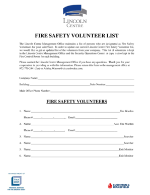 Fire Safety Volunteer List Form