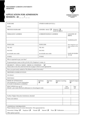 Robert Gordon University Application for Admission