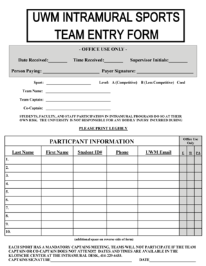Intramural Sports Registration Form