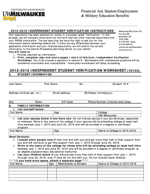 2015-2016 Independent Student Verification Form