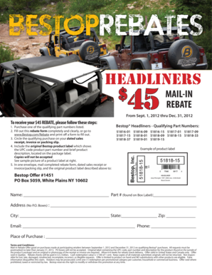 Bestop Headliner Mail-In Rebate Form