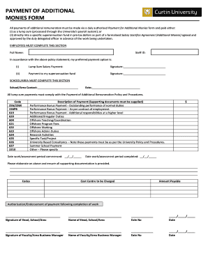 Payment of Additional Monies Form
