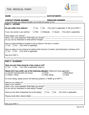 Medical Form for TOE Program Participation