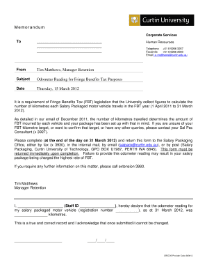 Fringe Benefits Tax Odometer Reading Form