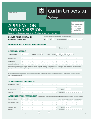 Curtin University Admission Application Form