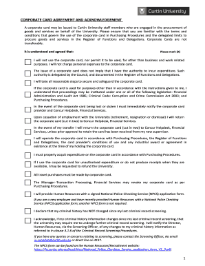 Corporate Card Agreement and Acknowledgement