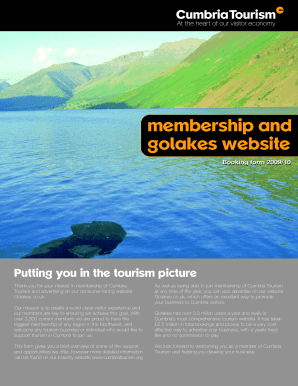 Cumbria Tourism Membership Booking Form