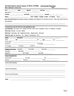 Sanibel/Captiva Commercial Property Listing Form