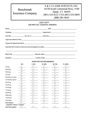 Light Duty Job Analysis Form