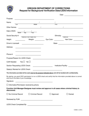 Oregon Department of Corrections Background Verification Request