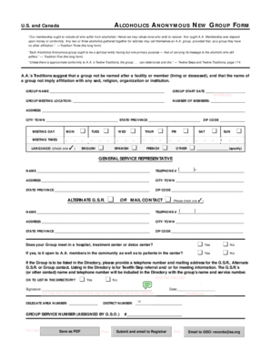 Alcoholics Anonymous New Group Form