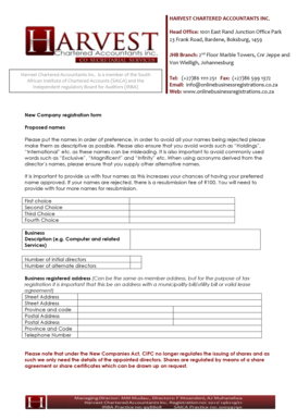 South Africa New Company Registration Form