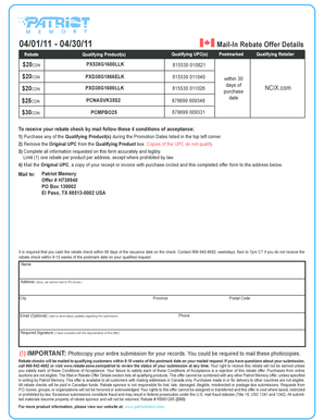 Patriot Memory Mail-In Rebate Form